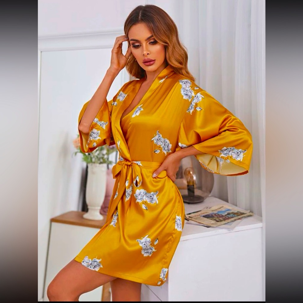 Yellow Japanese style silk robe